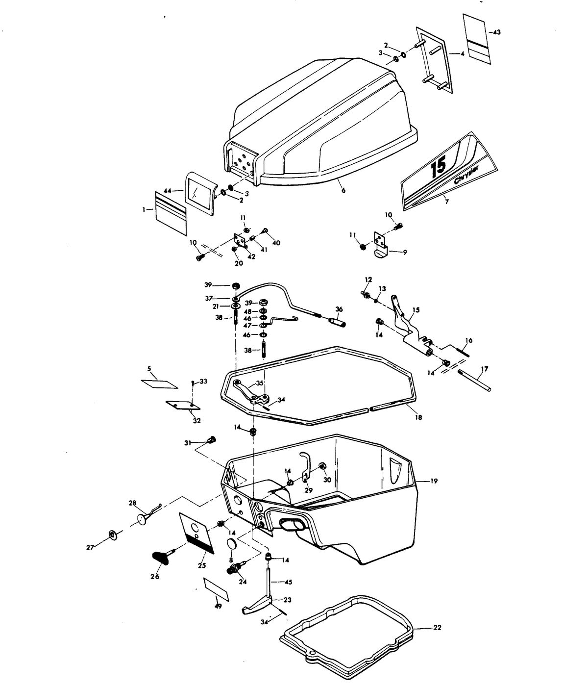 CHRYSLER 15 H.P. ENGINE COVER AND SUPPORT PLATE (MANUAL START MODELS)