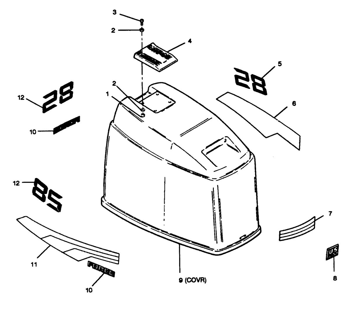 FORCE FORCE 1989 85 H.P. "A" MODELS ENGINE COVER