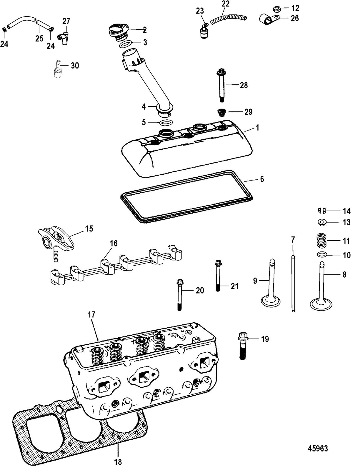 MERCRUISER 4.3L MPI ALPHA/BRAVO EC Cylinder Head and Rocker Cover
