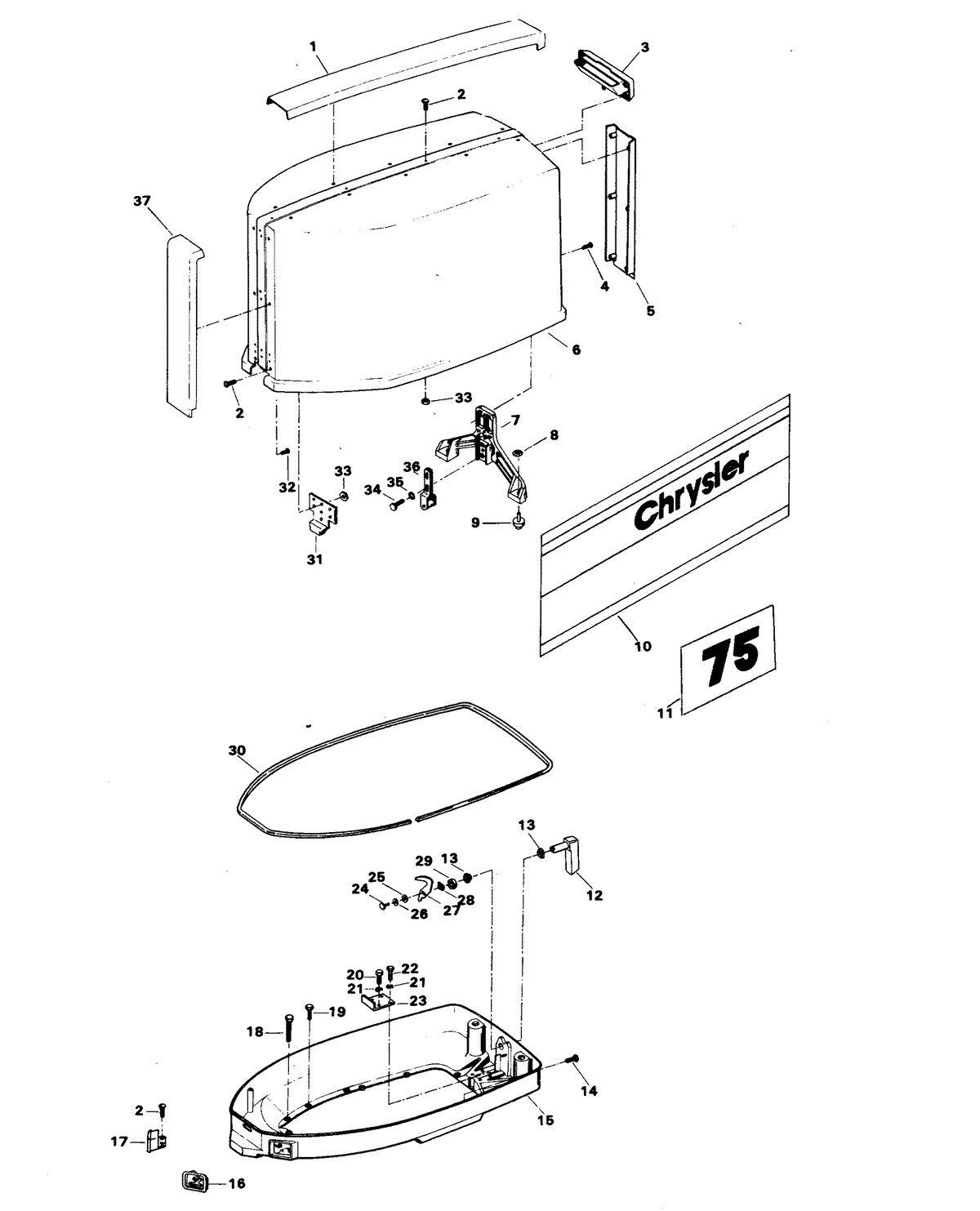 CHRYSLER 75 H.P. ENGINE COVER AND SUPPORT PLATE