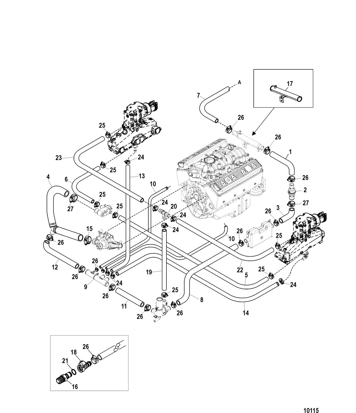 MERCRUISER MPI STERNDRIVE Standard Cooling System (ALPHA)(Single and 3 Point Drain)