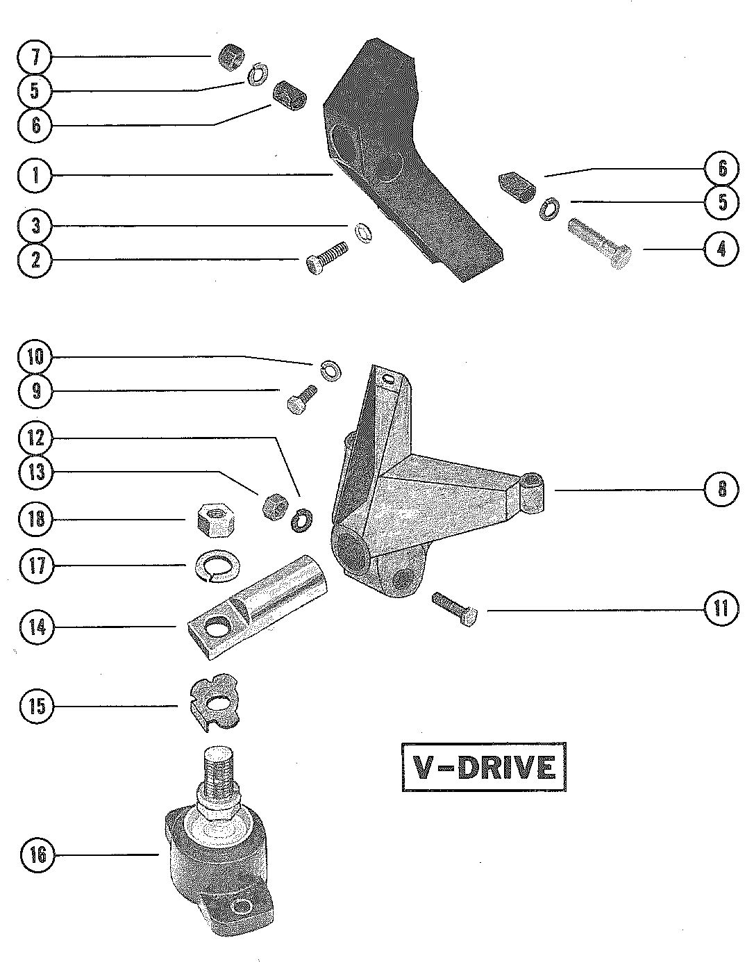MERCRUISER 233 ENGINE TRANSMISSION AND ENGINE MOUNTING (V-DRIVE)