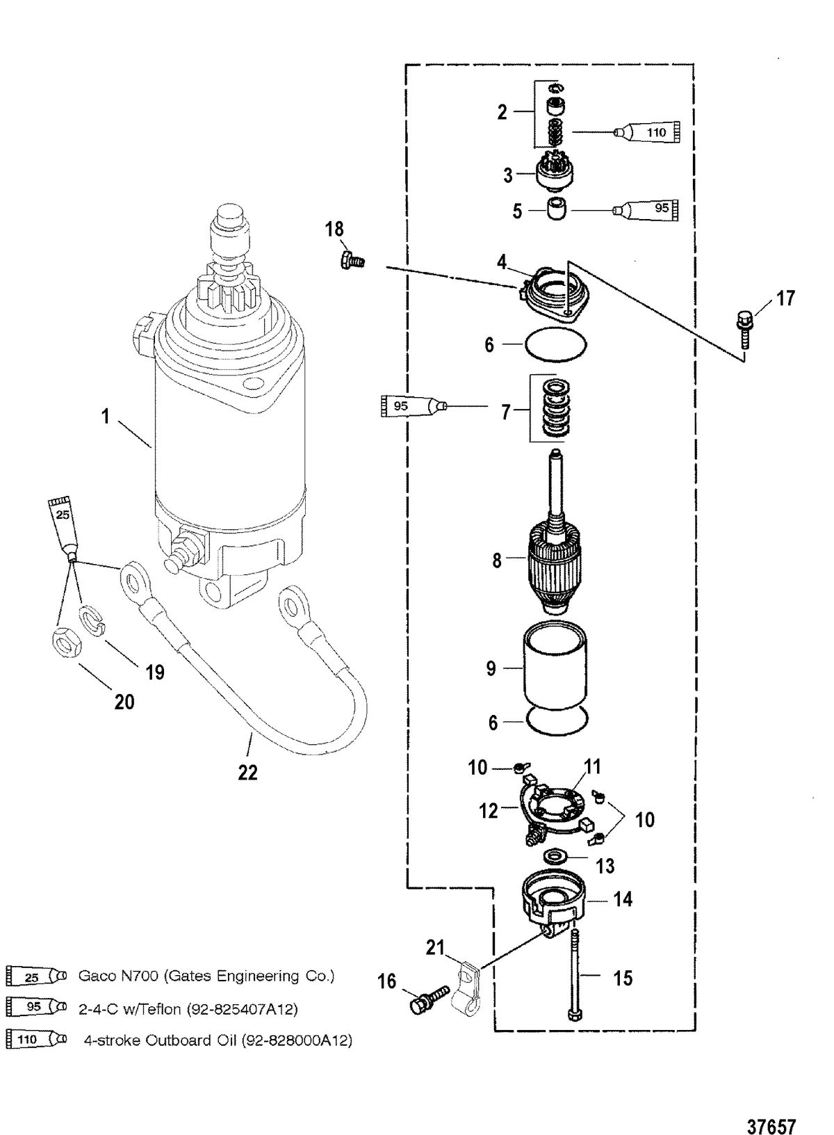 MERCURY/MARINER 40/50 /45 BODENSEE/50 BIGFOOT 4-STROKE STARTER MOTOR(S/N-0G472132 AND BELOW)
