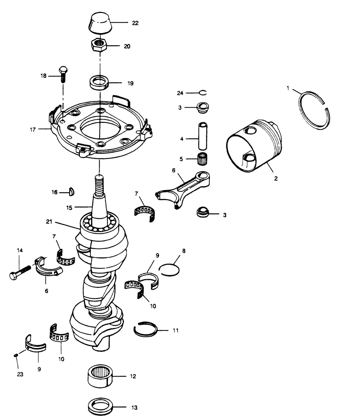 FORCE FORCE 1989 85 H.P. "A" MODEL L-DRIVE CRANKSHAFT AND PISTON