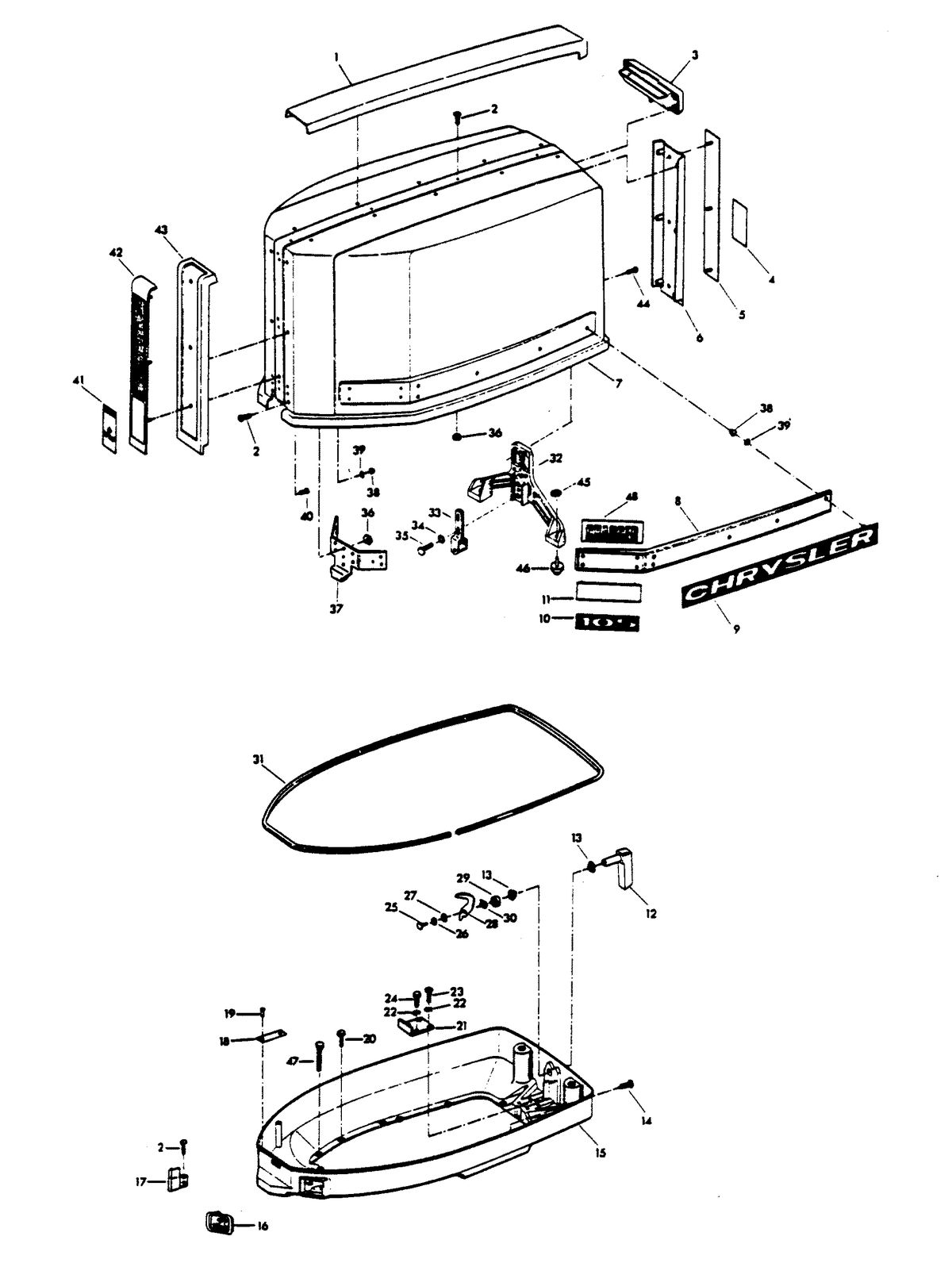 CHRYSLER 105 H.P. CHARGER ENGINE COVER AND SUPPORT PLATE