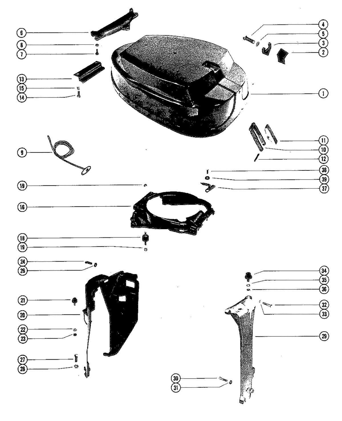 MERCURY MERC 90 TOP COWL AND SUPPORT BRACKETS