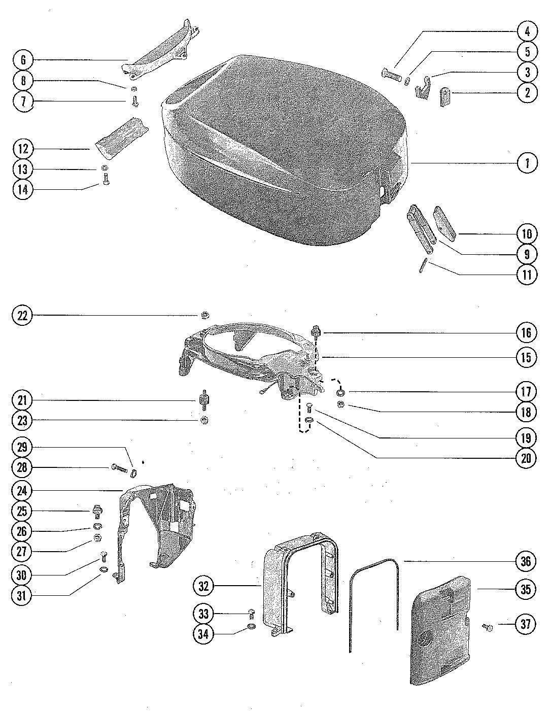 MARINER 80 HORSEPOWER TOP COWL AND SUPPORT BRACKETS