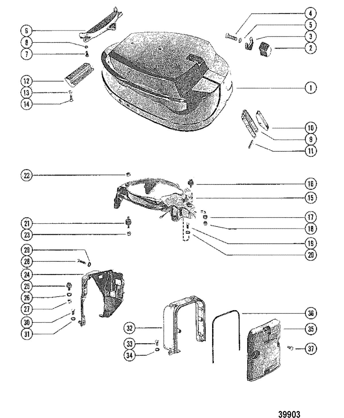 MERCURY MERC 80 TOP COWL AND SUPPORT BRACKETS