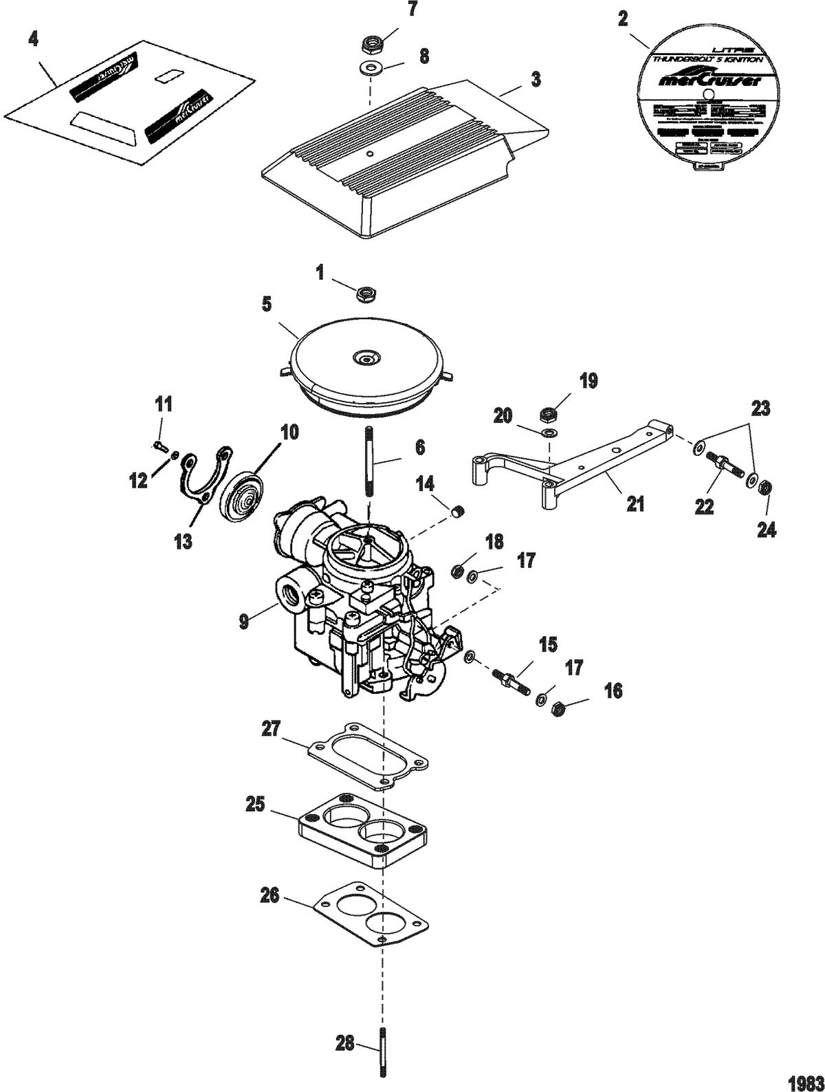MERCRUISER 4.3L CARB ALPHA/BRAVO Carburetor and Throttle Linkage