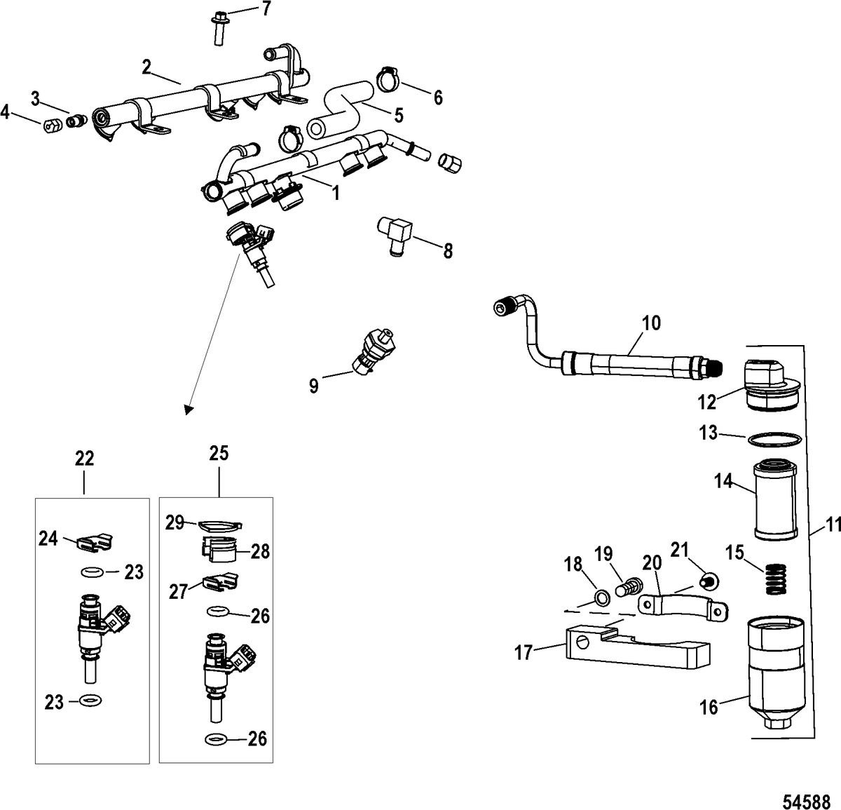 RACE STERNDRIVE 565 EFI Fuel Rails And Injectors