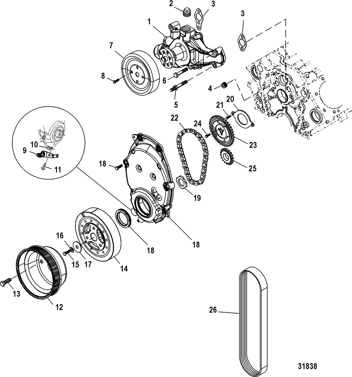 MERCRUISER 383 STROKER SCORPION Front Cover And Circulating Pump