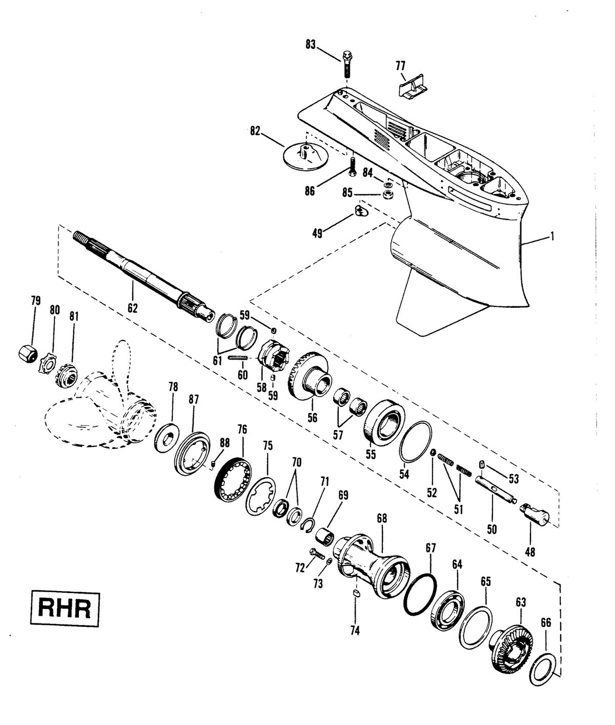 RACE OUTBOARD 2.5L EFI 2.5L EFI OFFSHORE GEAR HOUSING (PROPELLER SHAFT)RHR 4-HOLE WATER PICK-UP