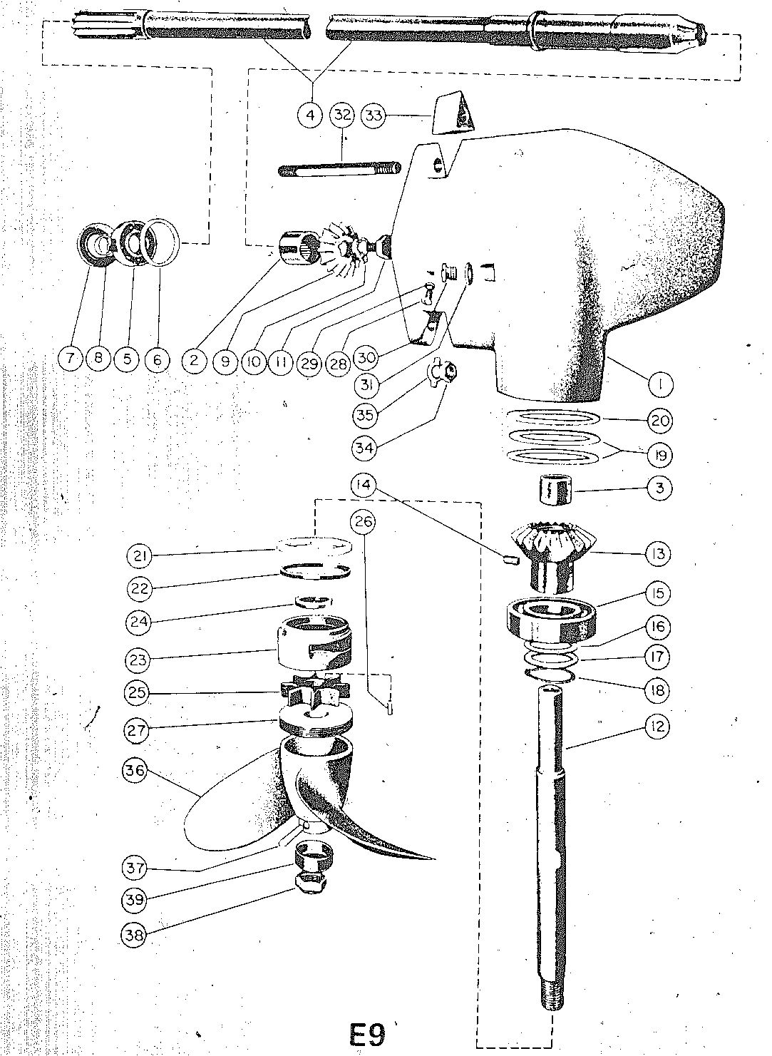MARK KF9, KG9, MARK 40 GEAR HOUSING-DRIVE SHAFT AND PROPELLER