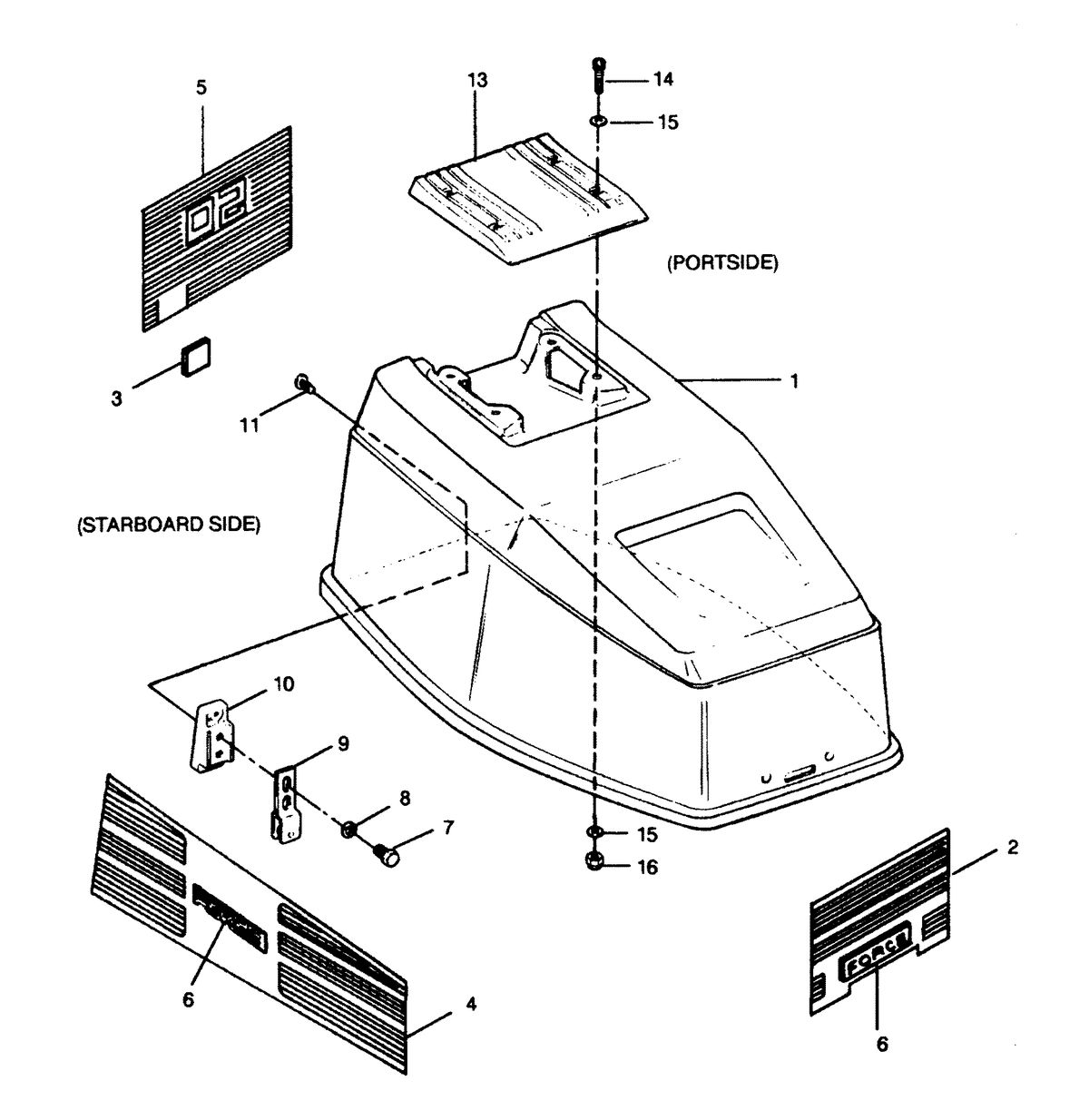 FORCE FORCE 1991 50 H.P. "Z" MODELS ENGINE COVER BAYLINER MODELS