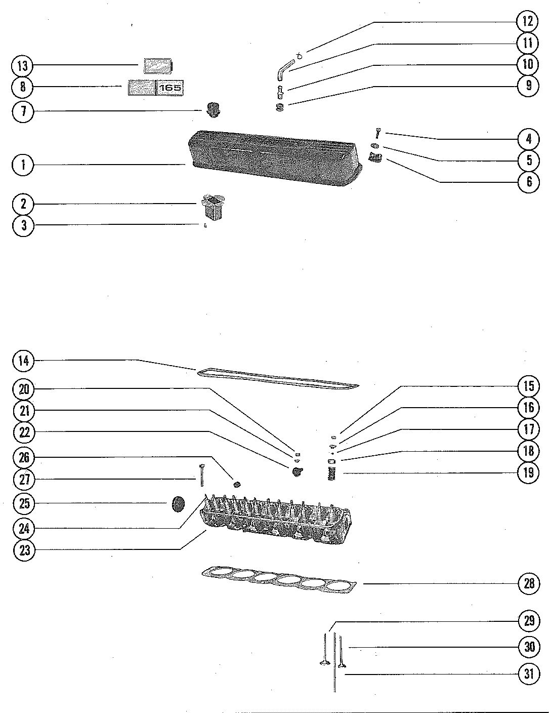 MERCRUISER 165 ENGINE CYLINDER HEAD AND ROCKER COVER