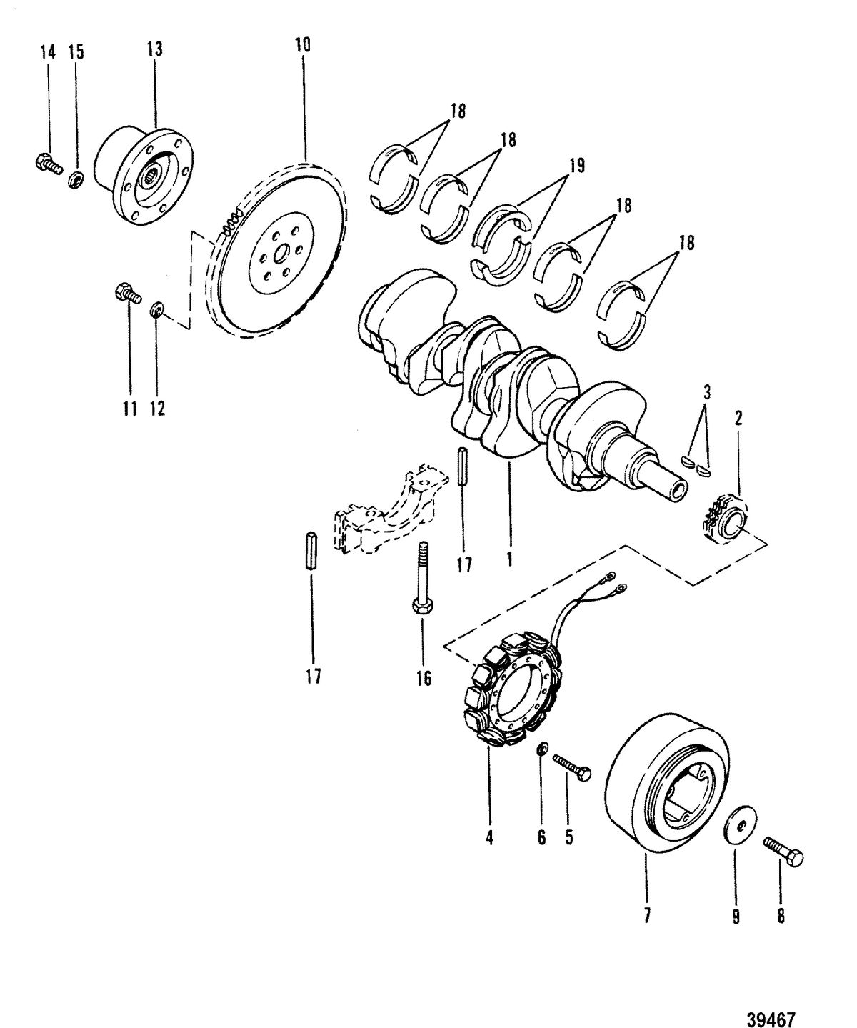 MERCRUISER 165 HP - 3.7L/170 HP/180 HP-3.7 L/LX/190 HP CRANKSHAFT, FLYWHEEL AND ALTERNATOR