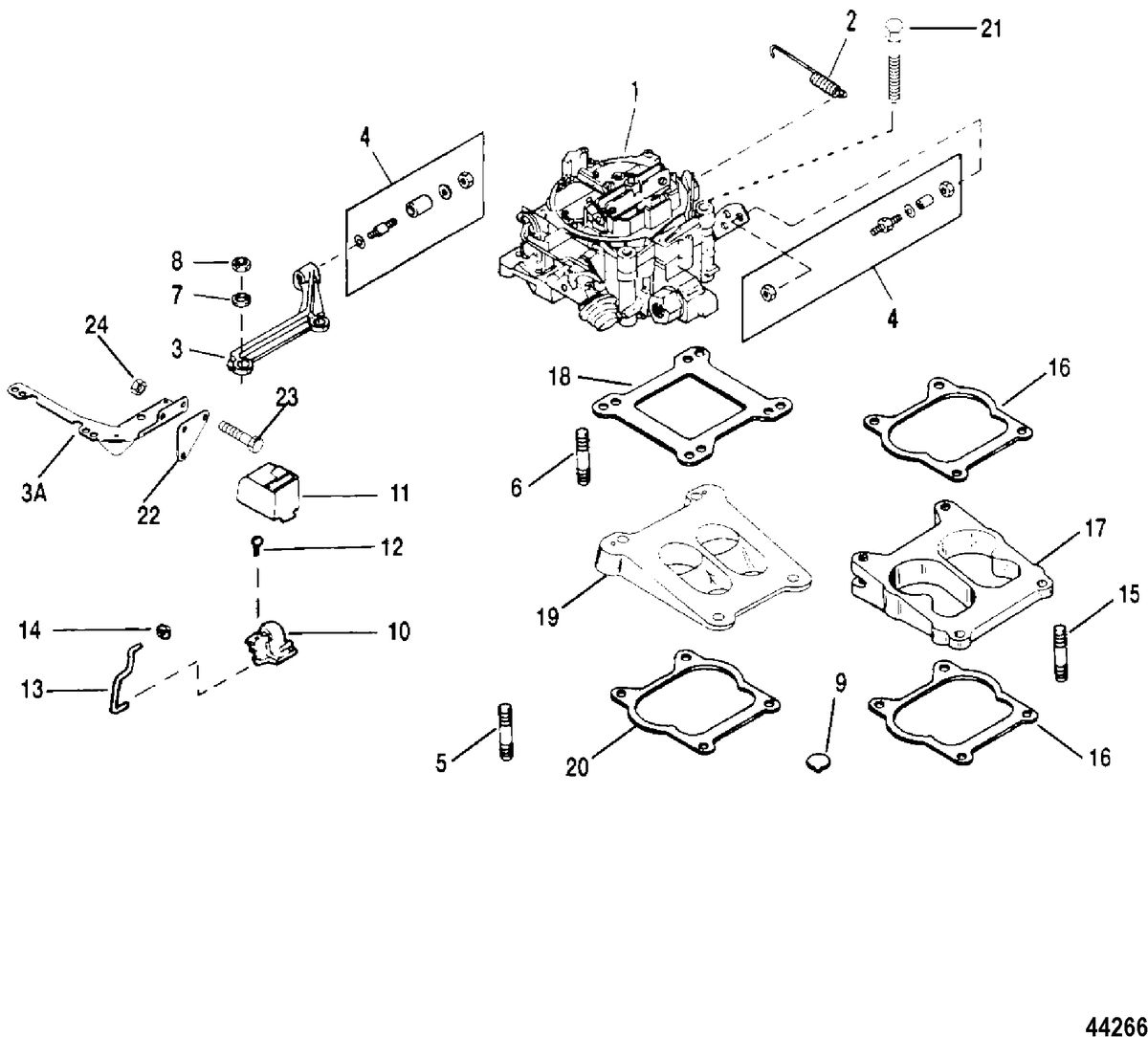 MERCRUISER 7.4L (MIE) HURTH/BORG WARNER (GEN V) CARBURETOR AND LINKAGE(BORG WARNER)