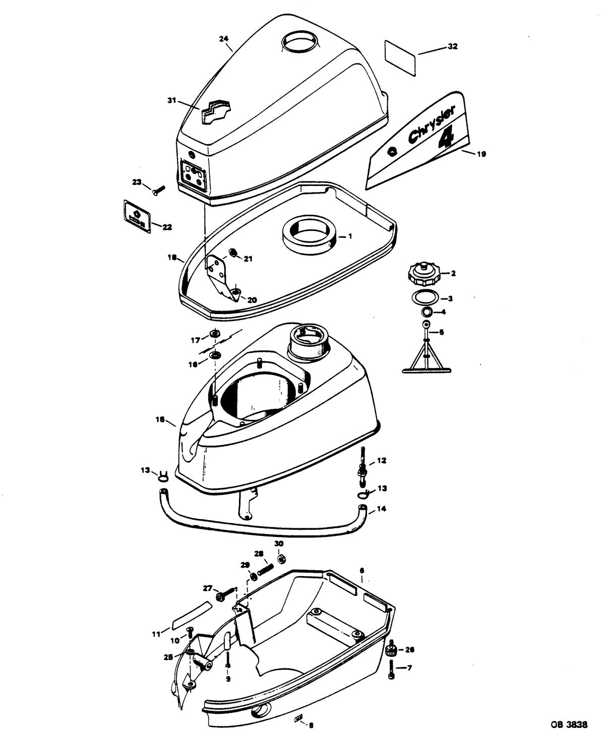 CHRYSLER 4 H.P. ENGINE COVER AND FUEL TANK