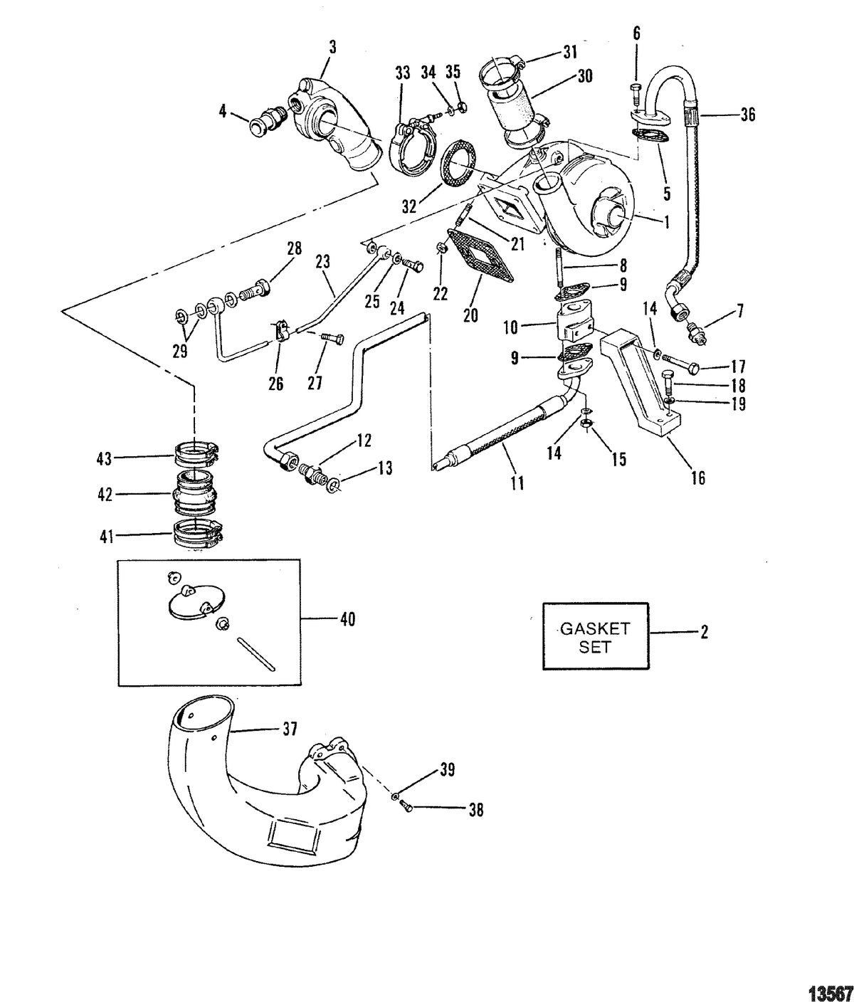 MERCRUISER 530 D-TA / 636 D -TA D183 TURBO AC/D219AC Turbo Charger/Exhaust Elbow(Old Design)