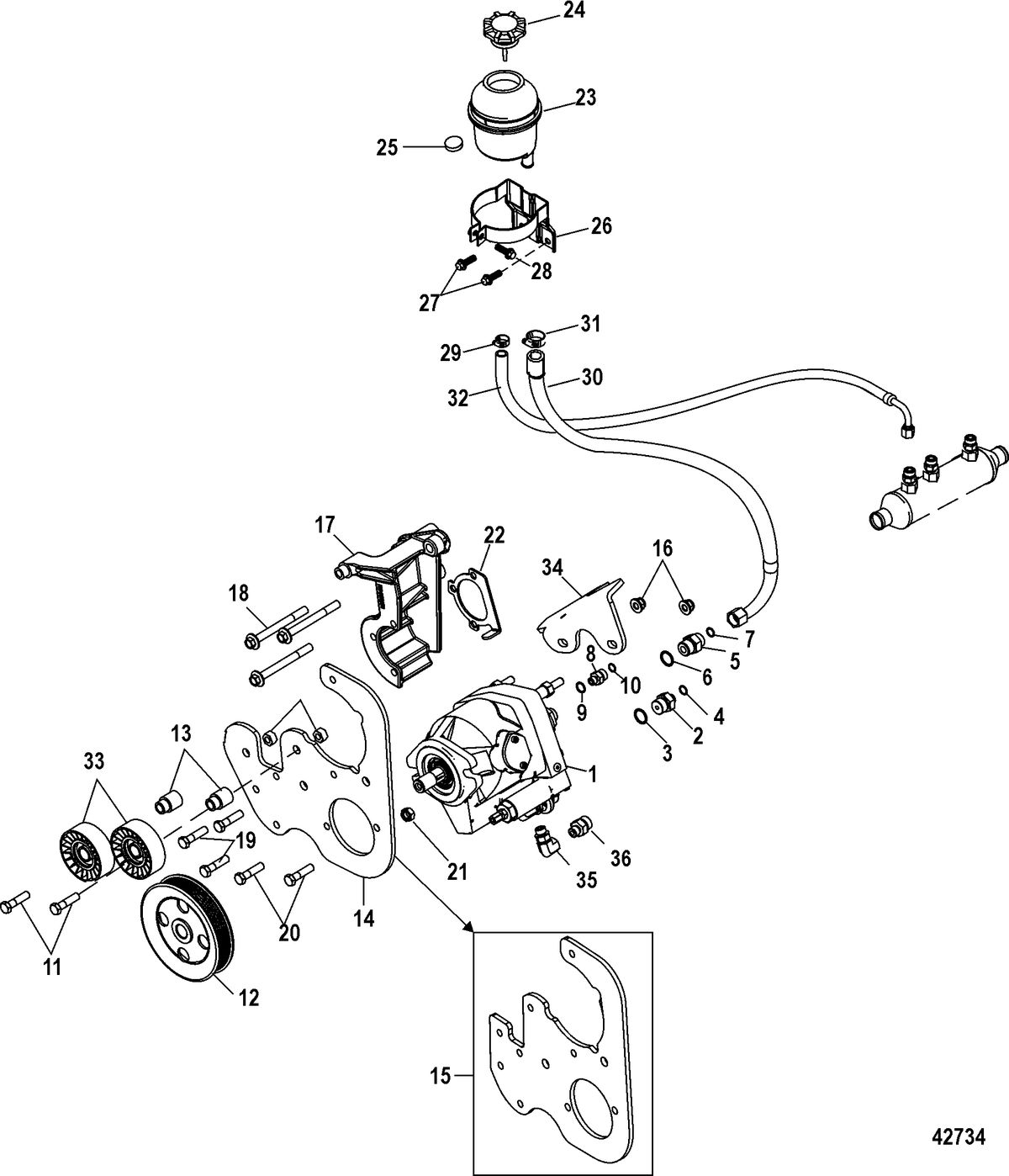 MERCRUISER 496 MAG STERNDRIVE AXIUS Steering Components, Hydraulic Pump and Reservoir