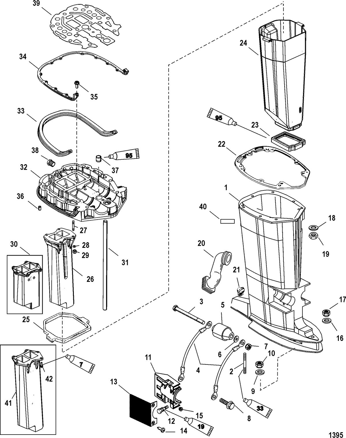 MERCURY/MARINER 135/140/150/200/XR6/MAGNUM III/140JET (2.5L)(CARB) Driveshaft Housing and Exhaust Tube