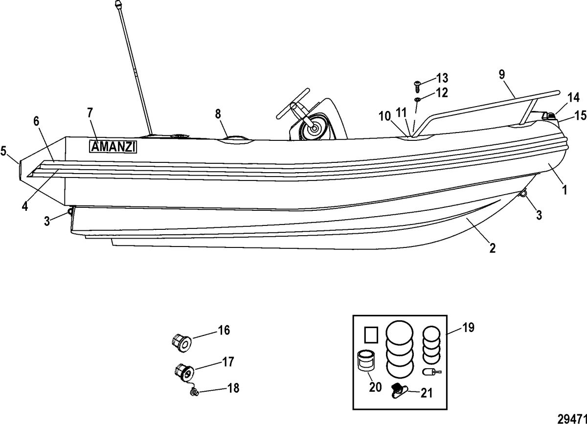 INFLATABLES MERCURY AMANZI HYPALON RIB Tube And Hull Components(350 Model)