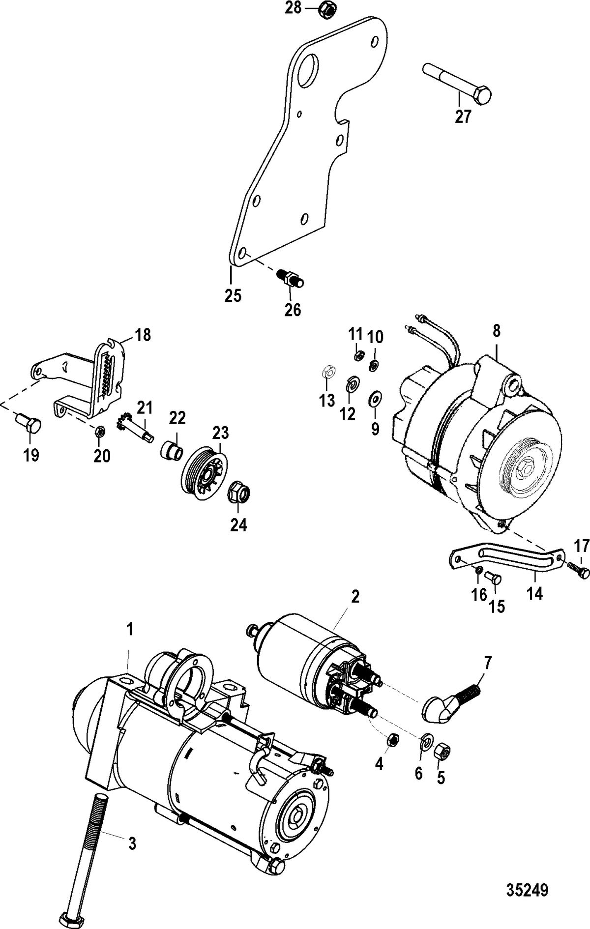 MERCRUISER 357 MAG BRAVO 4V/357 ALPHA 4V/383 MAG BRAVO 4V Starter Motor and Alternator, 357 Alpha/Bravo
