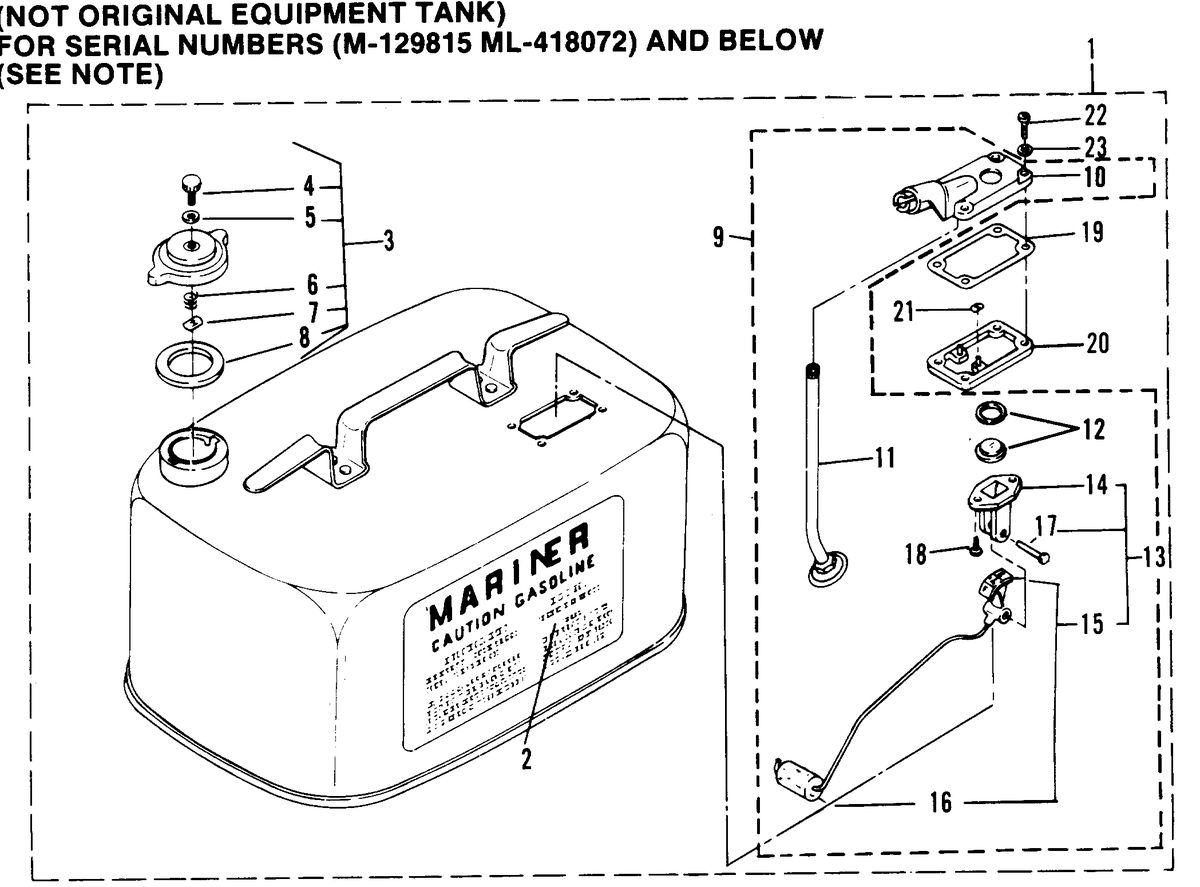 MARINER 5 H.P. FUEL TANK AND FUEL LINE ASSEMBLY