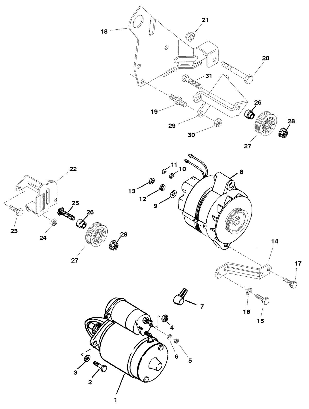 MERCRUISER 5.7L INBOARD ENGINE STARTER MOTOR AND ALTERNATOR