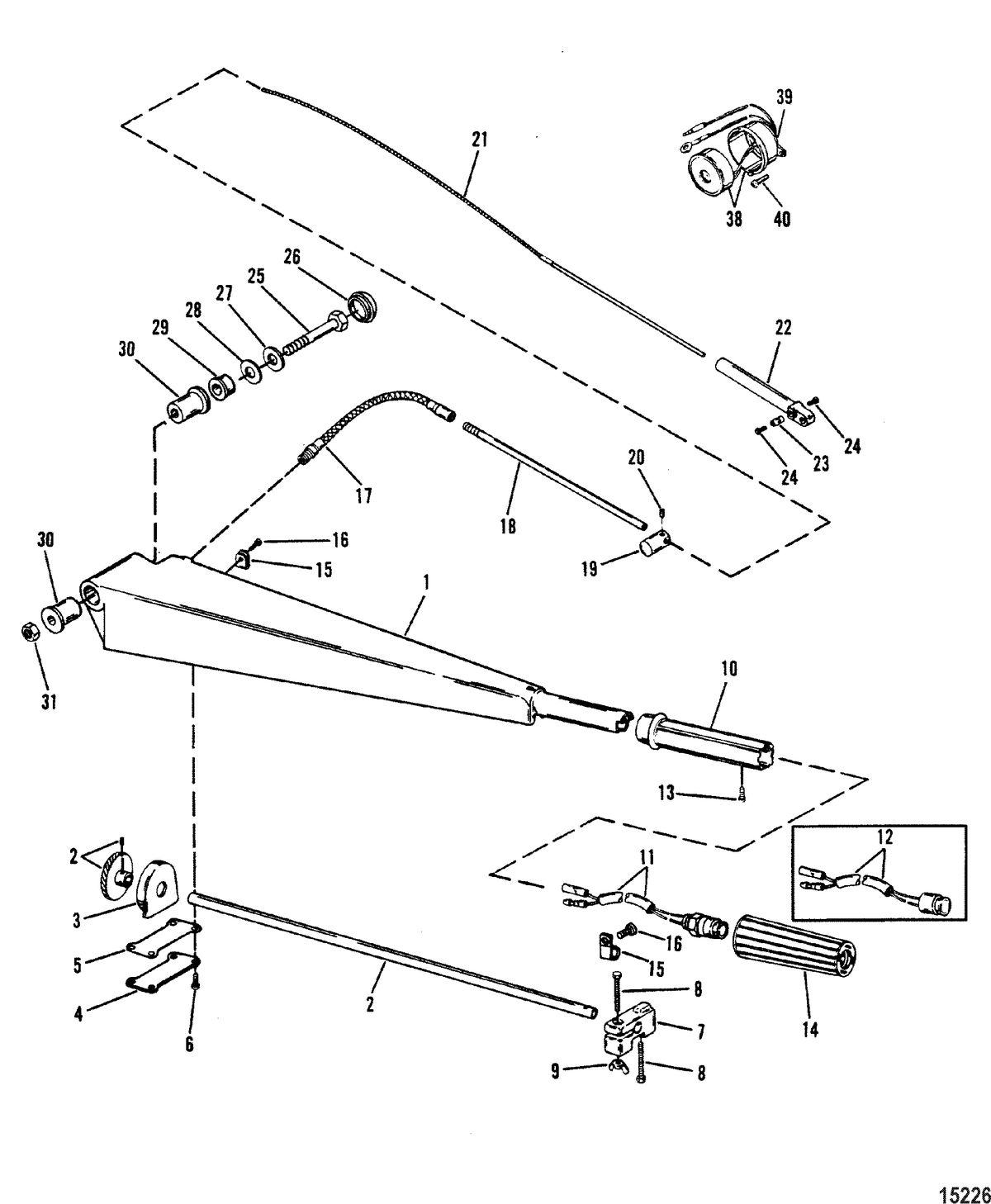 MERCURY/MARINER 75/90 HP (3 CYLINDER) Steering Handle Components(With Steering Arm)