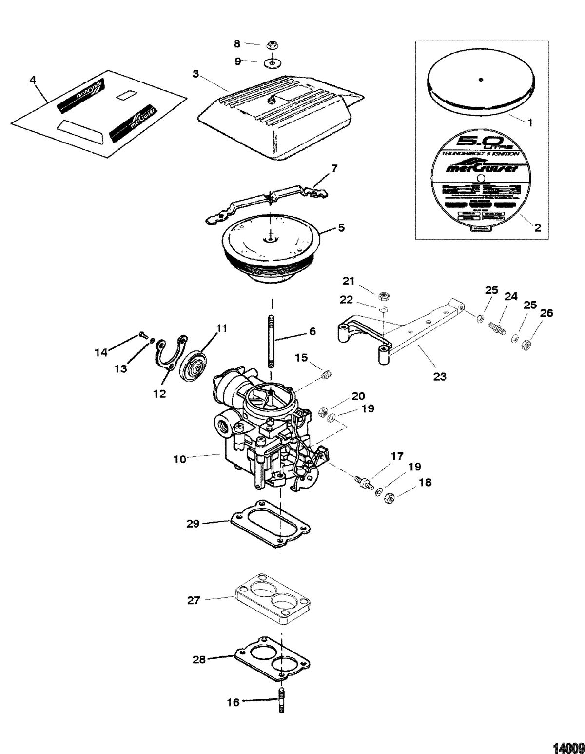 MERCRUISER 5.0L/5.7L ALPHA/BRAVO GEN+ Carburetor And Throttle Linkage(Two Barrel)
