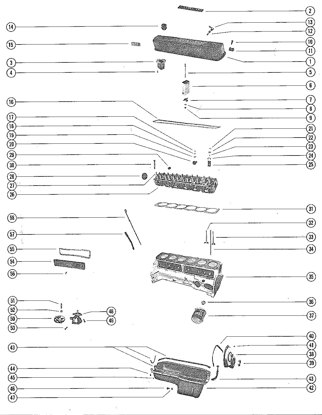 MERCRUISER 200 ENGINE CYLINDER HEAD AND OIL PAN