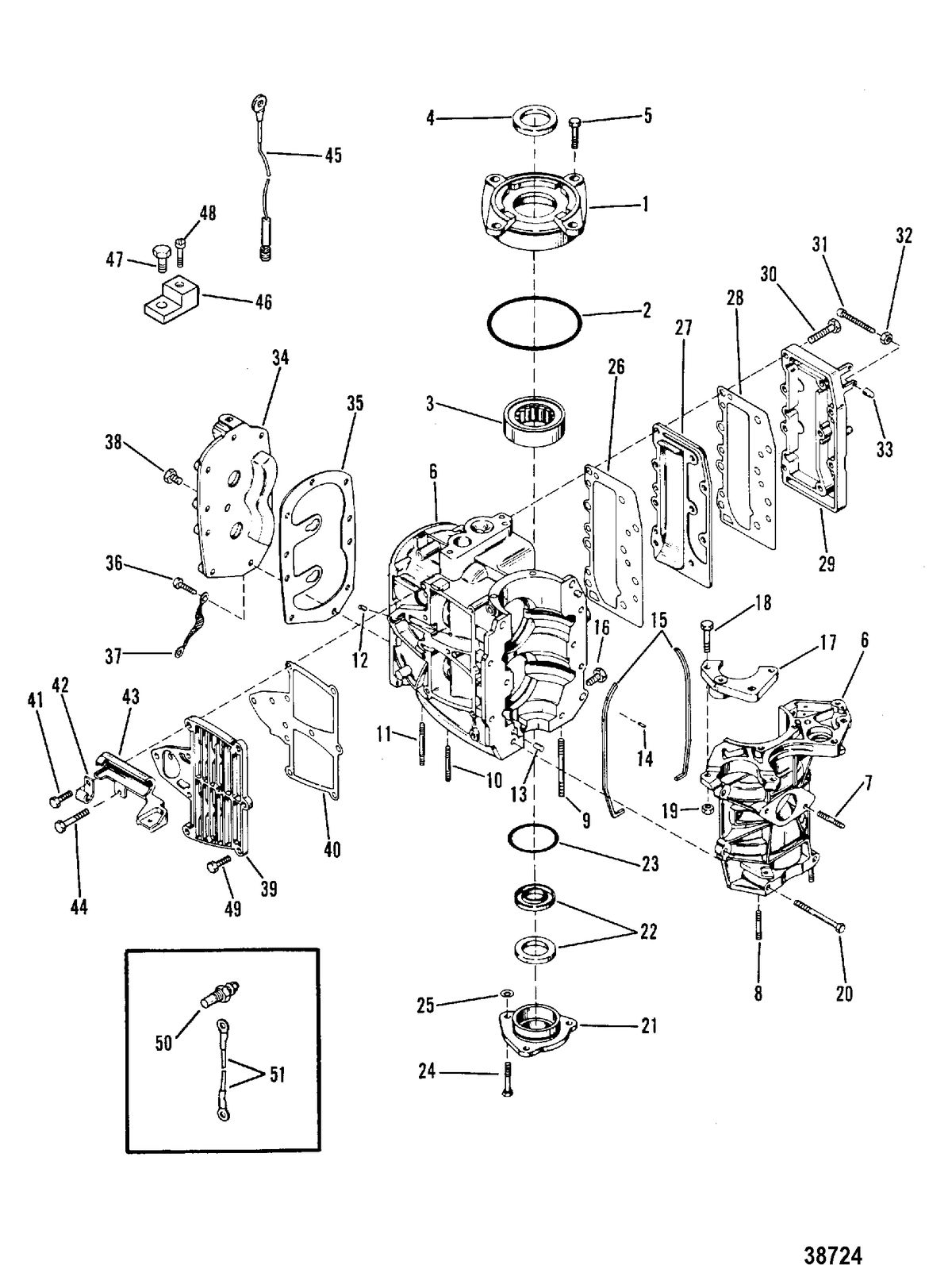 MERCURY 35 HP CYLINDER BLOCK CRANKCASE AND COVERS