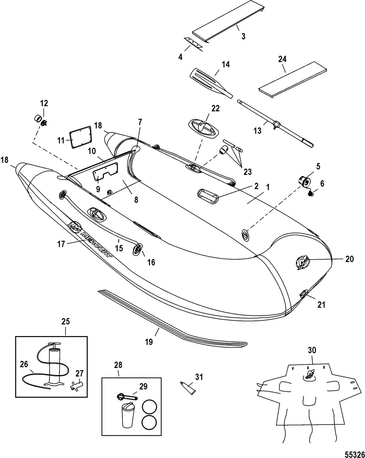 INFLATABLES MERCURY PVC SOFT BOTTOM Dinghy Models(200 / 240 / 270) With Slat
