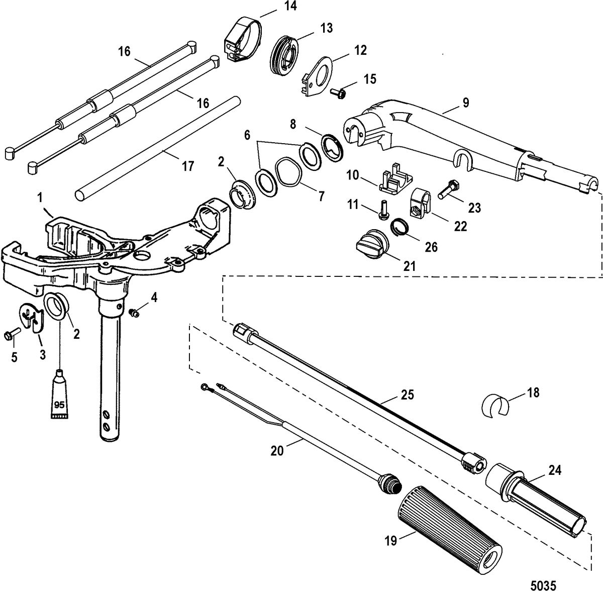 MERCURY/MARINER XR10 AND 10/SEAPRO/MARATHON 10/15/VIKING 10 Swivel Head and Steering Handle