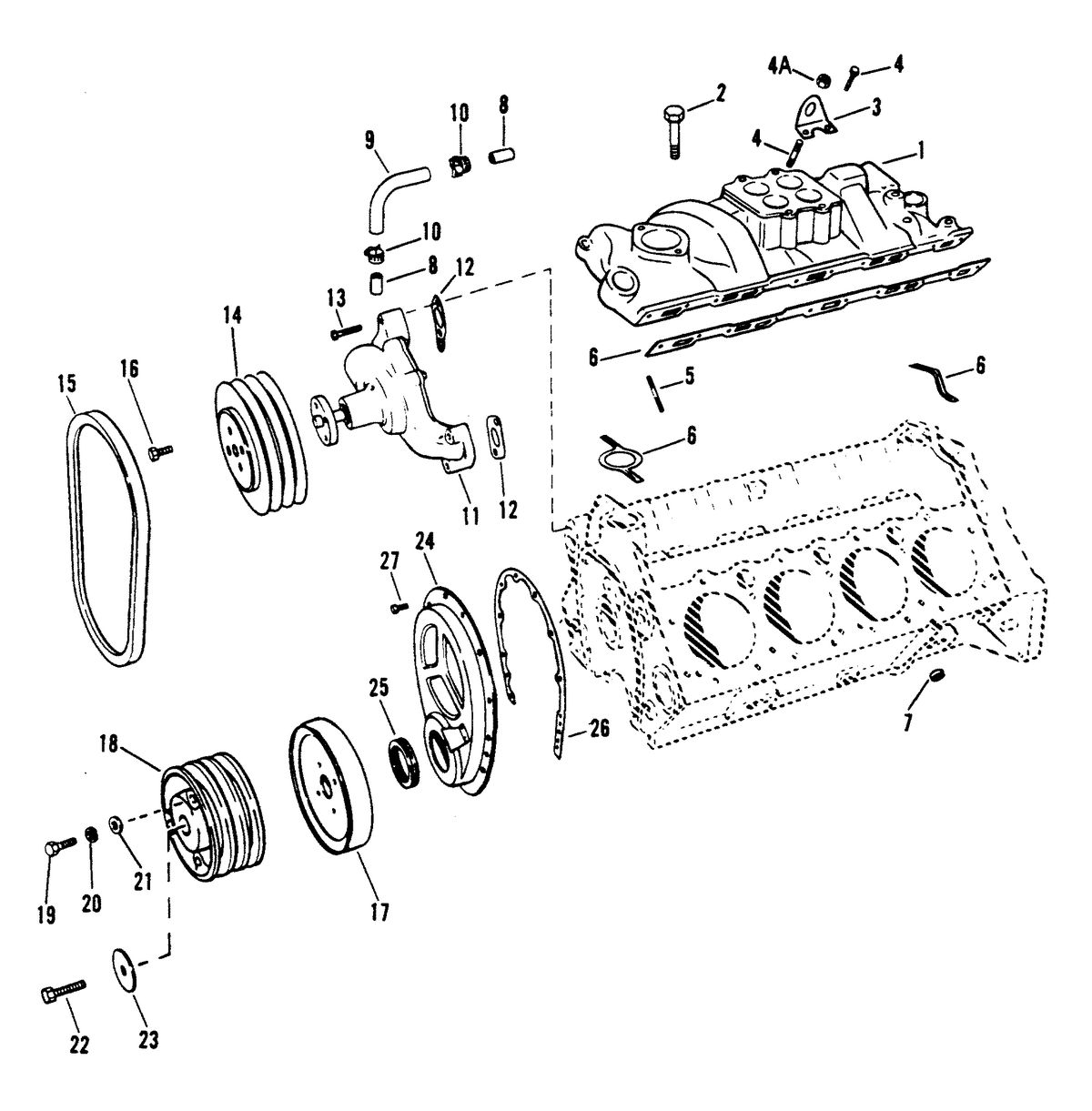 MERCRUISER 454 MAG BRAVO (GEN V) INTAKE MANIFOLD AND FRONT COVER
