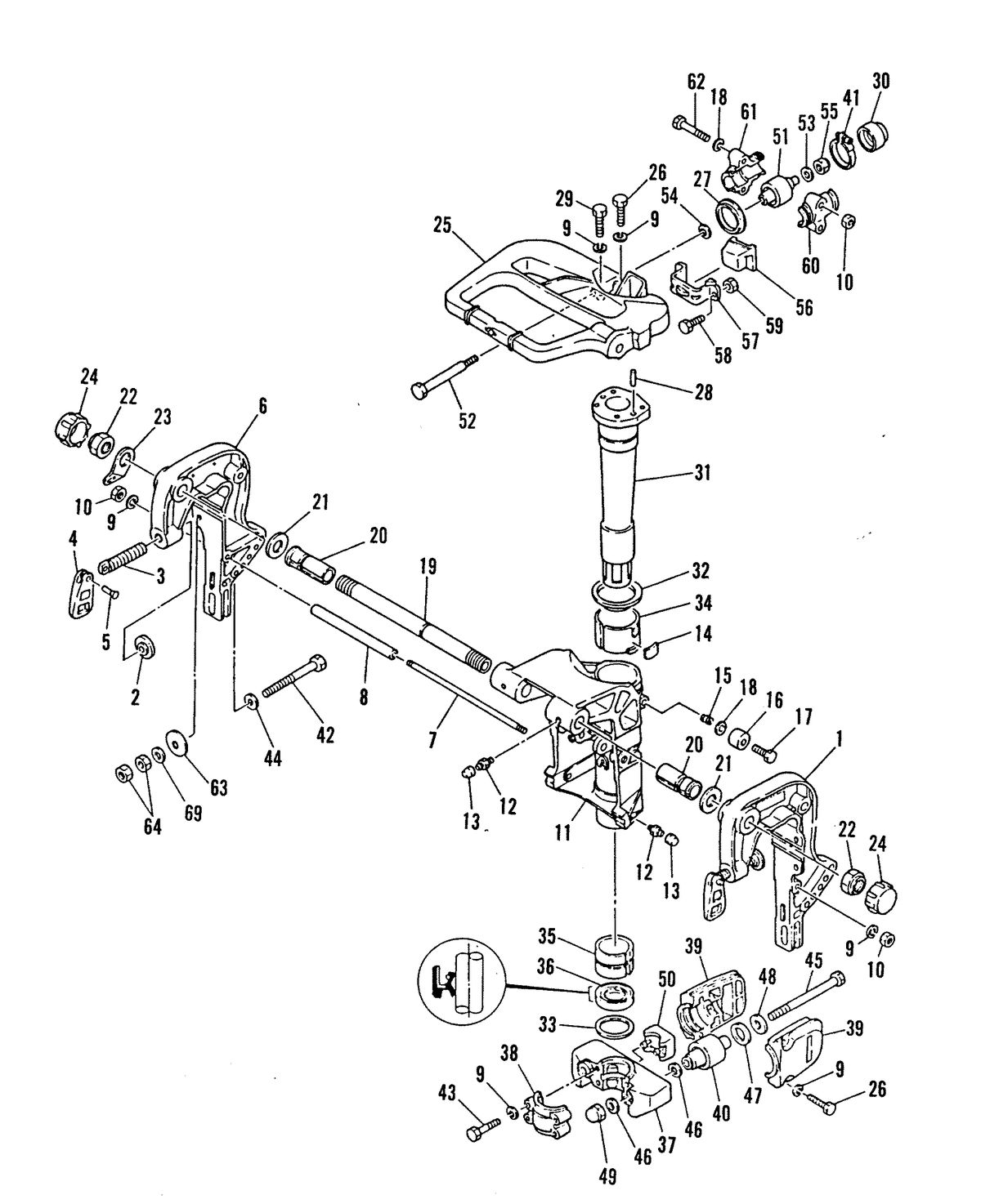 MARINER 40 HP MARINER CLAMP AND SWIVEL BRACKET, REVERSE LOCK AND MOUNTING SYSTEM