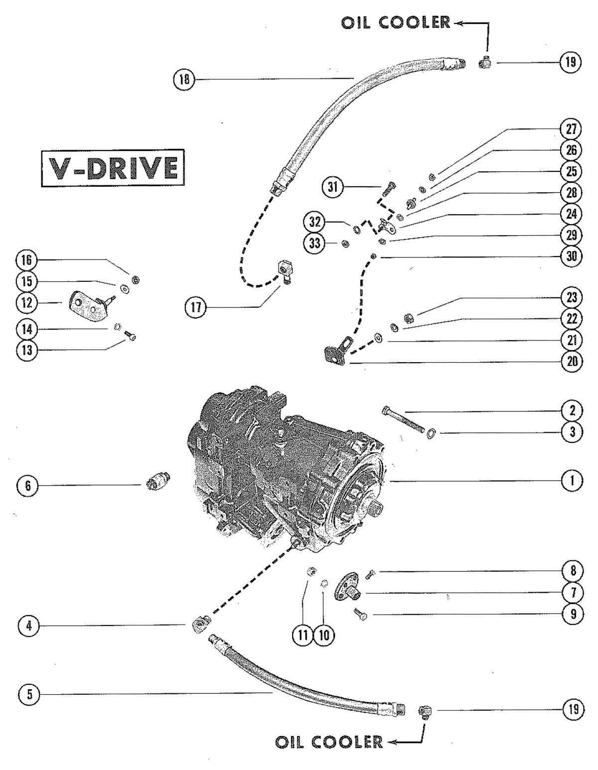 MERCRUISER 225 ENGINE TRANSMISSION AND RELATED PARTS (V-DRIVE)