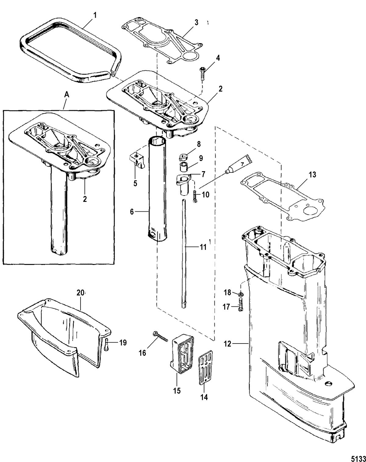 MERCURY/MARINER 20/25/JET 20/SUPER 15/15XD/25 SEAPRO/MARATHON 2 CYLINDER Driveshaft Housing Assembly