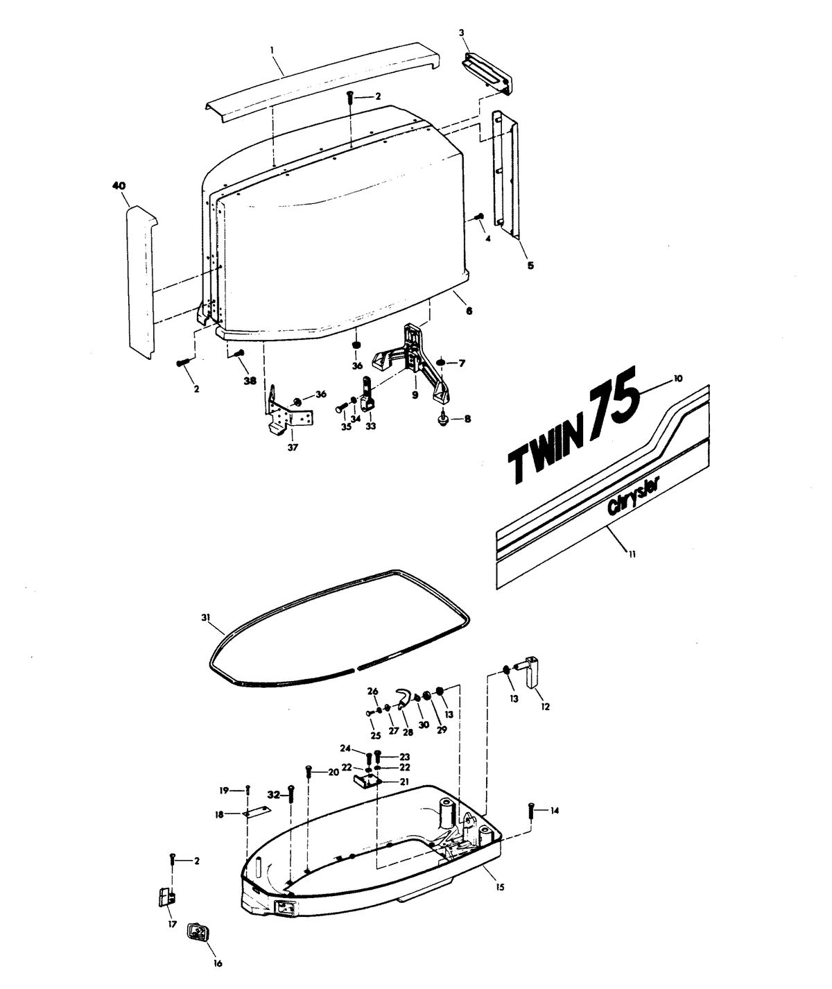 CHRYSLER 75 H.P. TWIN ENGINE COVER AND SUPPORT PLATE