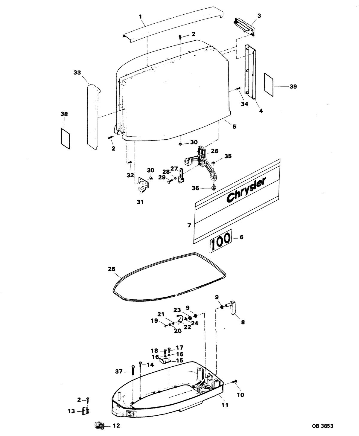 CHRYSLER 100 H.P. ENGINE COVER AND SUPPORT PLATE