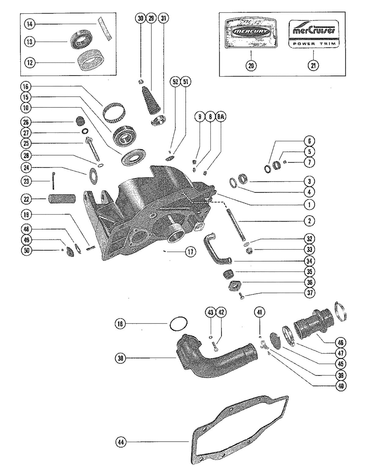 MERCRUISER 120/140/165 STERN DRIVE GIMBAL HOUSING ASSEMBLY AND EXHAUST ELBOW