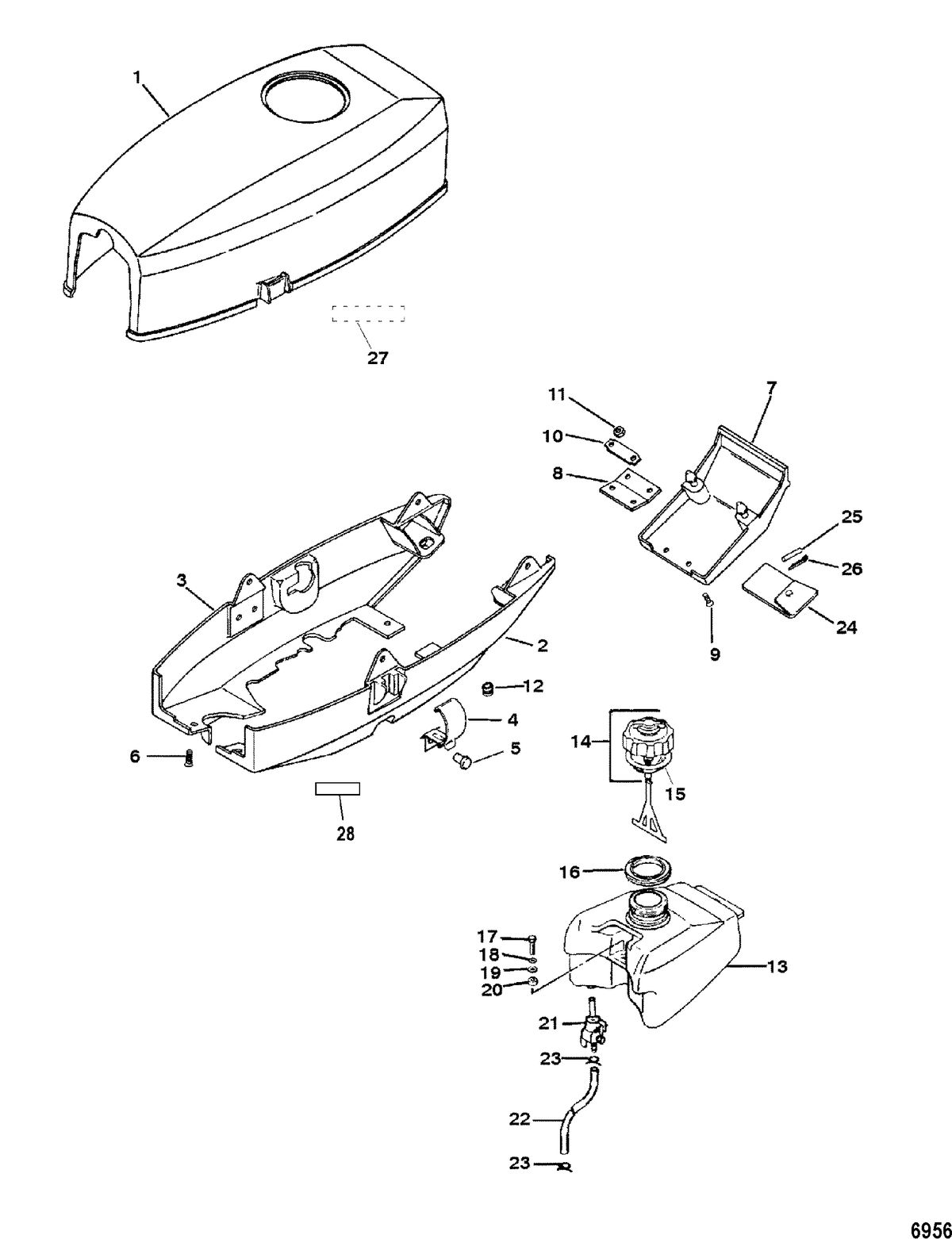 MERCURY/MARINER 2/2.5/3.3 HP 2-STROKE Cowl and Fuel Tank, 1B575522 and Below