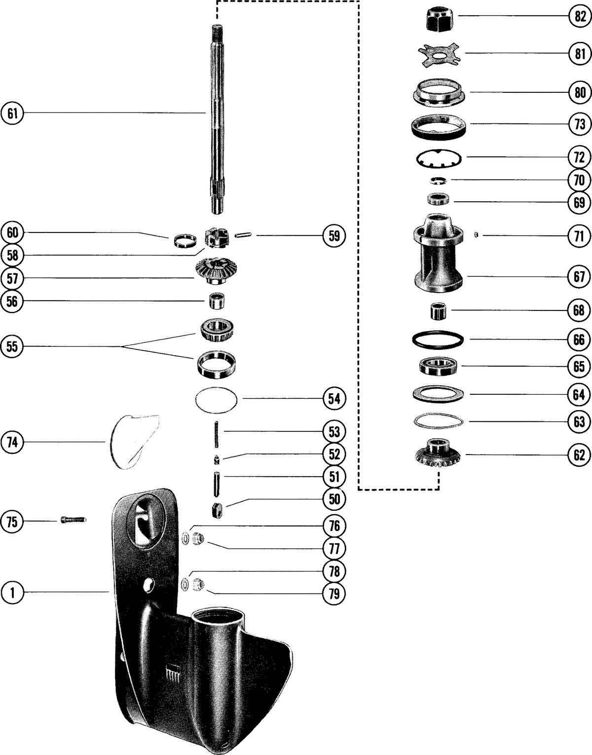 MERCURY MERC 70 (3 CYLINDER) GEAR HOUSING ASSEMBLY, COMPLETE (SERIAL GROUP NO. 4)(PAGE 2)