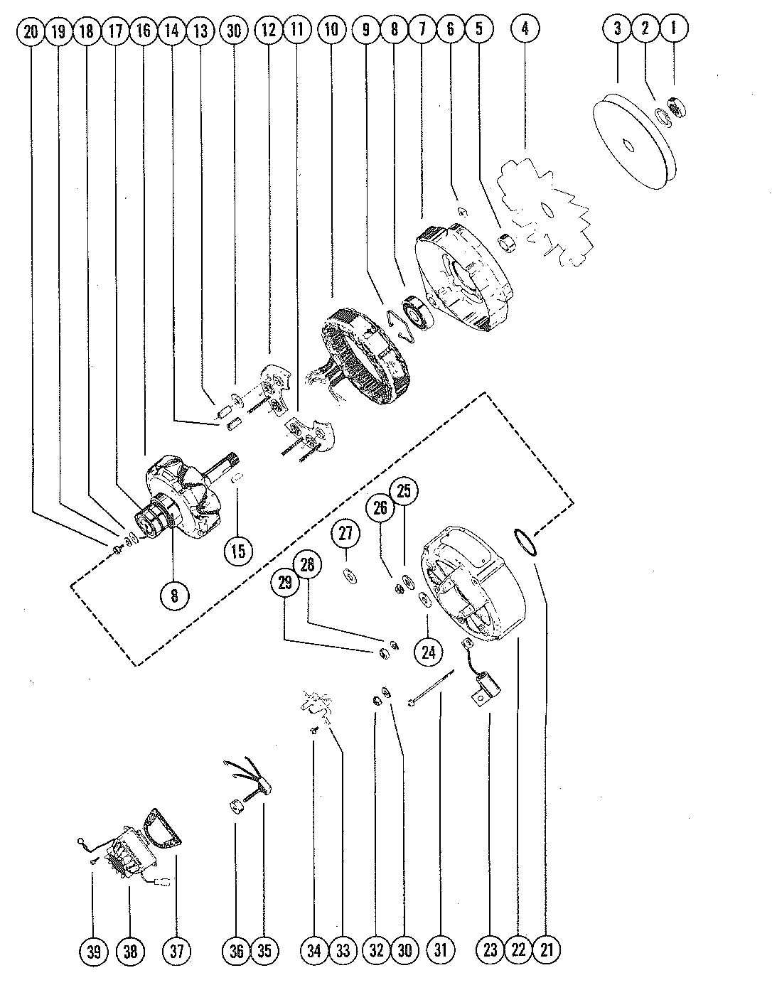 MERCRUISER 140 ENGINE ALTERNATOR ASSEMBLY, COMPLETE (MOTOROLA)