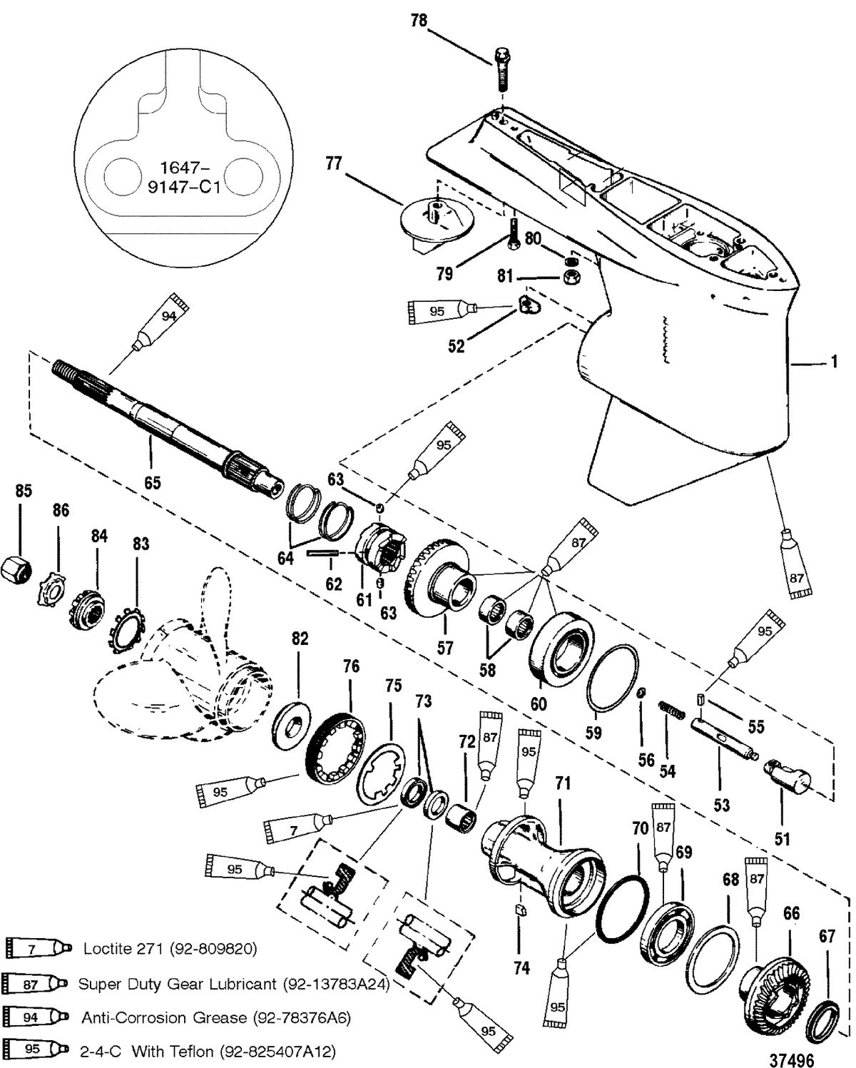MERCURY/MARINER 150/175/200 (EFI) GEAR HSG(PROP SHAFT)(STD ROTATION) (S/N-0G437999, BELOW)