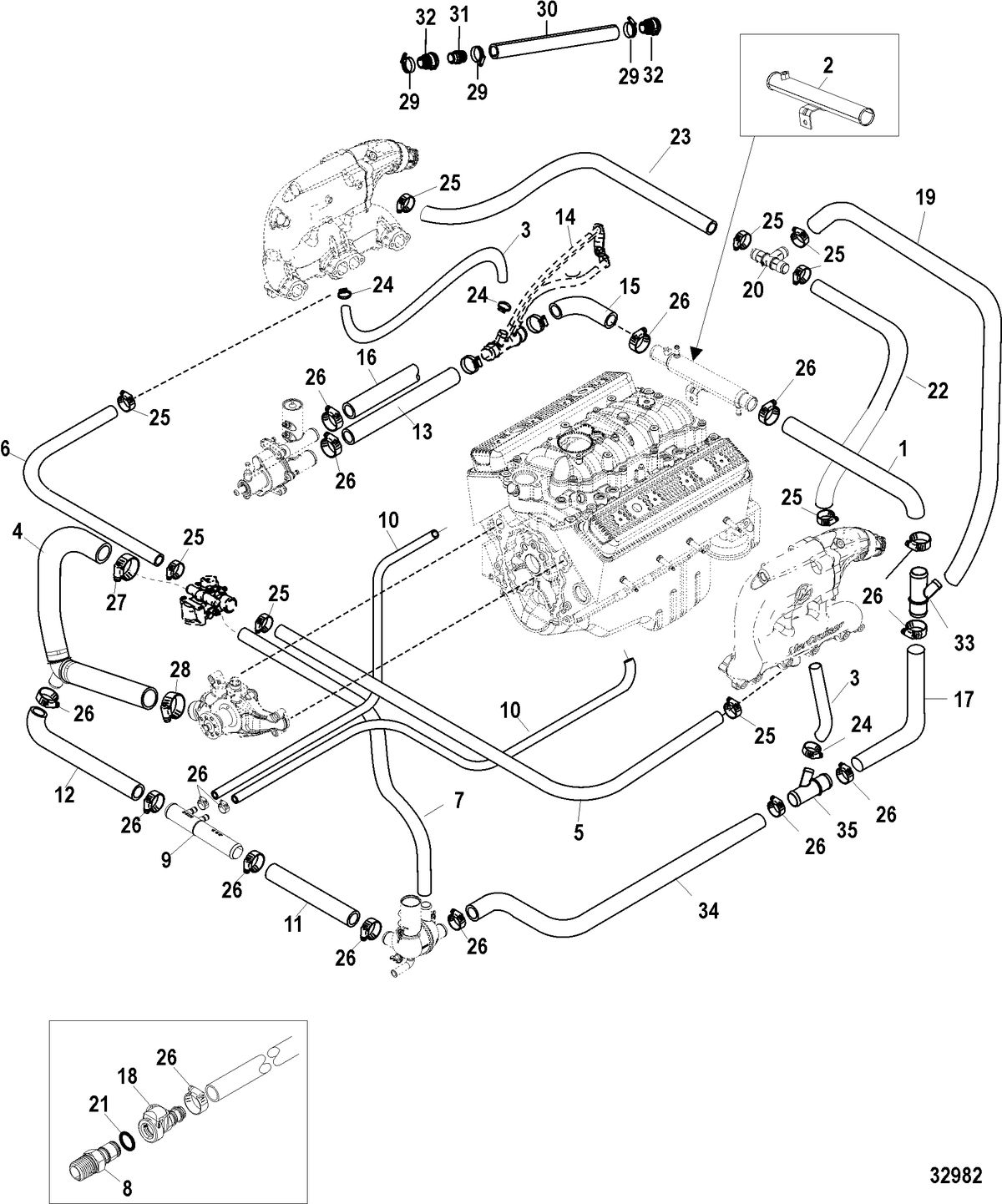 MERCRUISER 5.7/6.2L MPI INBOARD EC Standard Cooling System -INLINE
