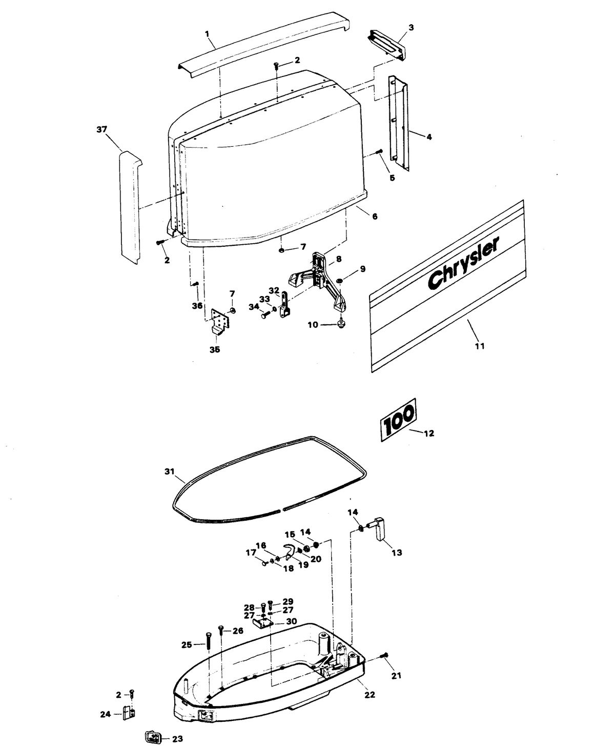 CHRYSLER 100 H.P. ENGINE COVER AND SUPPORT PLATE