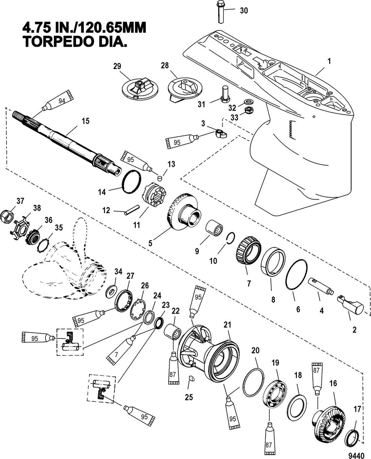 MERCURY/MARINER 135 / 150 DFI (2.5L) Gear Housing, Propeller Shaft - Standard Rotation