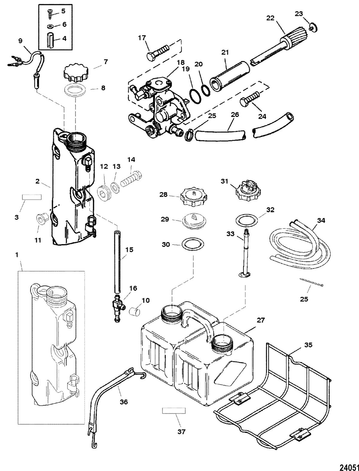MERCURY/MARINER 225/225 SEAPRO/MARATHON (3.0L) CARB OIL INJECTION COMPONENTS